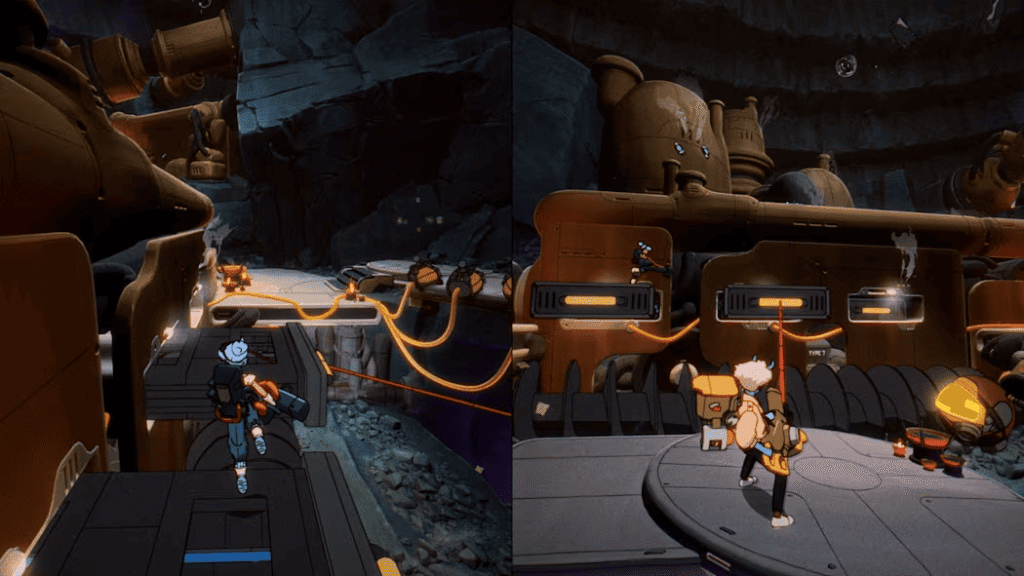 Orbitals local co-op gameplay shown in split screen