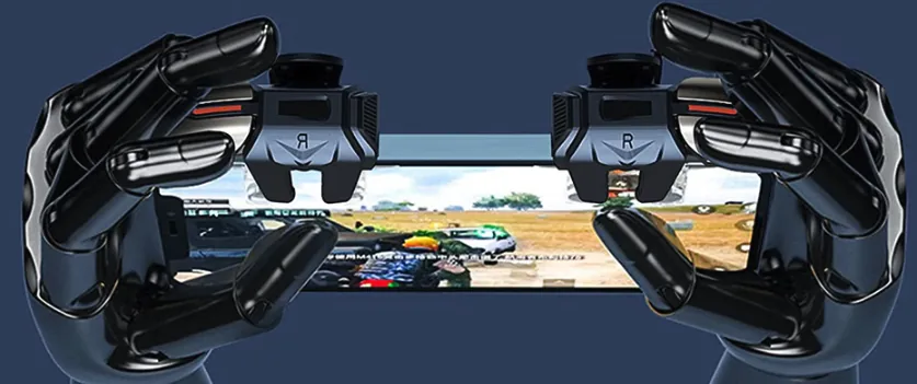 Phone triggers used to play PUBG Mobile, mounted on a smartphone for faster aim and fire