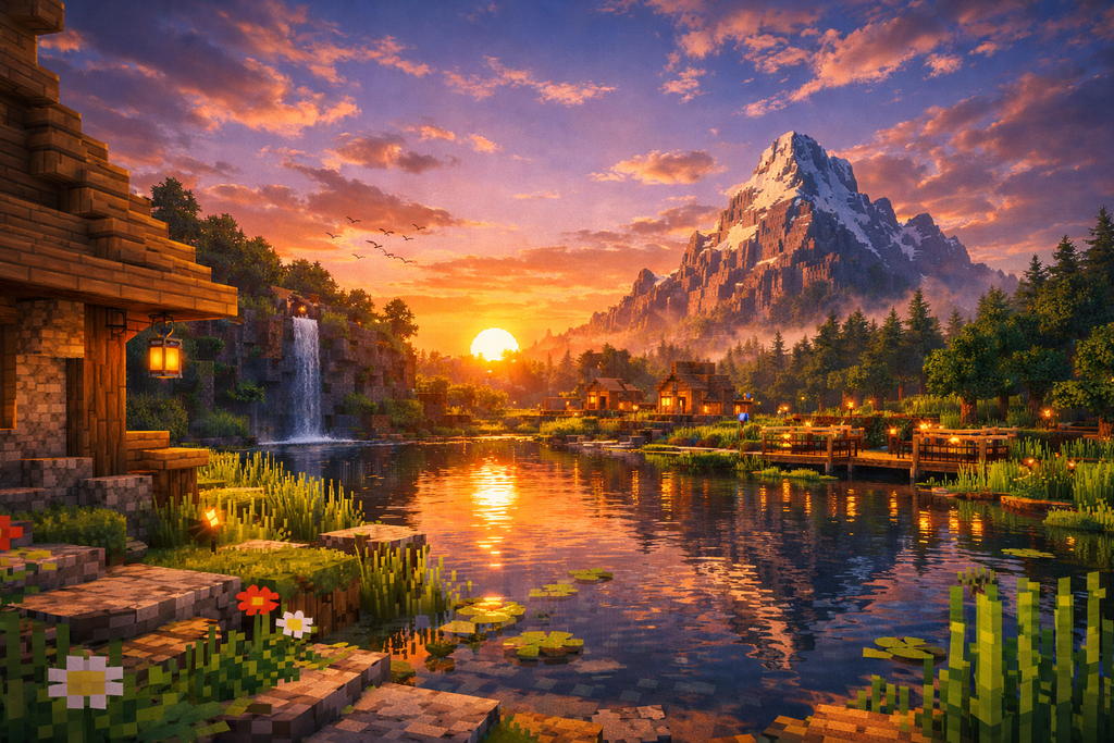 Minecraft high render distance world with shaders