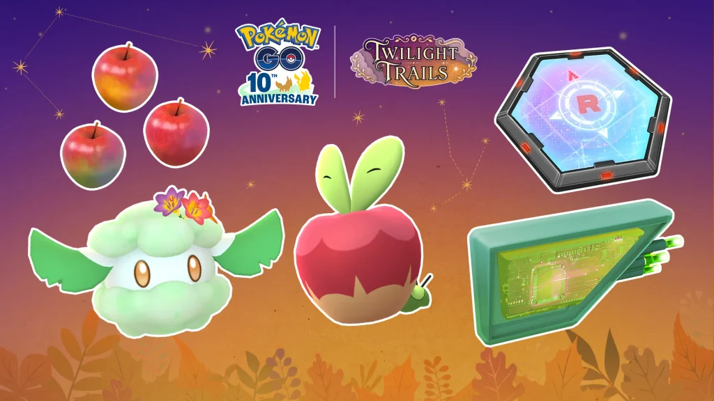 Shiny Applin sitting inside a green apple