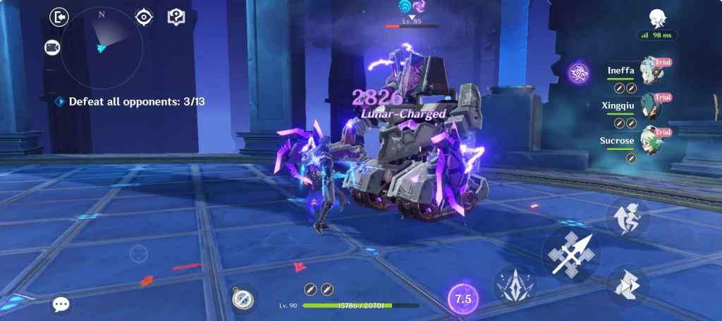 Flins performing a combat attack animation in Genshin Impact