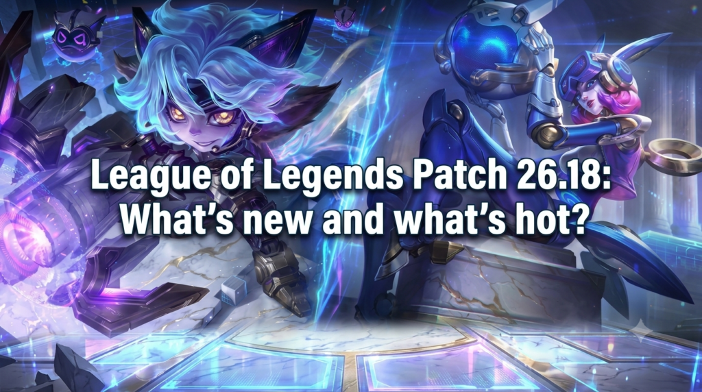 Splash art featuring Immortalized Legend Tristana and Risen Legend Orianna side-by-side with patch title text.