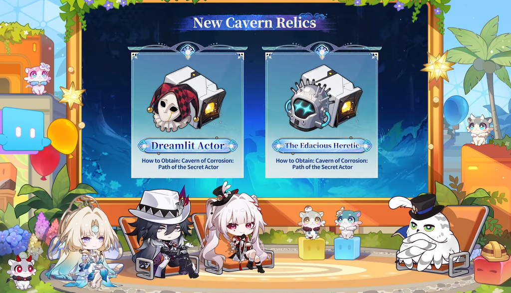 Icons and stats preview for the Dreamlit Actor and The Edacious Heretic Cavern Relic sets