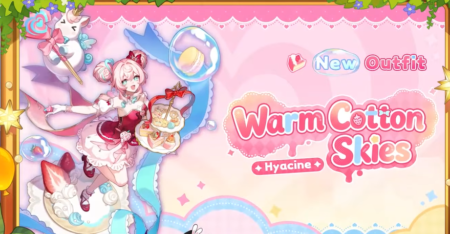 Hyacine wearing the "Warm Cotton Skies" character outfit