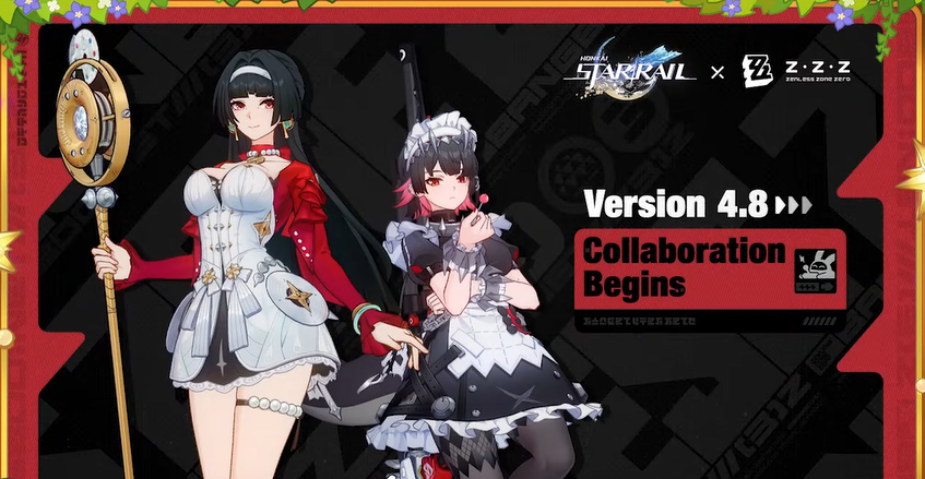 Crossover timeline banner confirming the Zenless Zone Zero collaboration coming in Version 4.8
