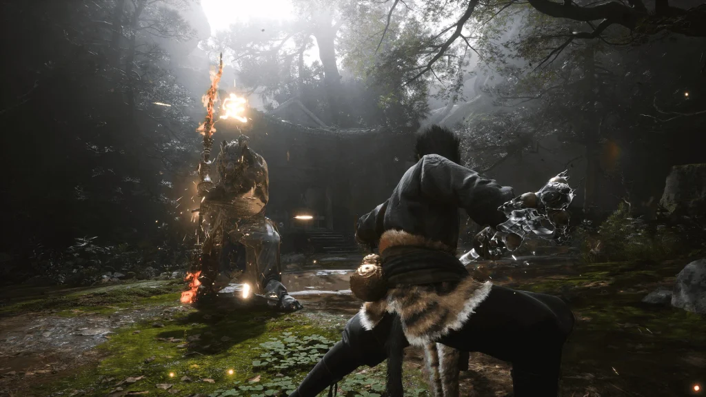 The Destined One casting a spell and executing a staff stance combo in Black Myth: Wukong.