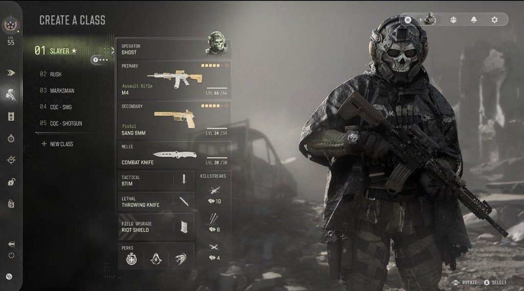 Armed operator moving stealthily through dense foliage during a mission.