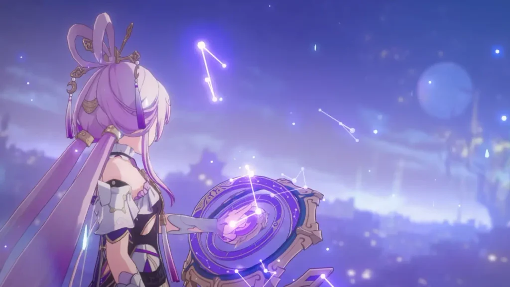 Honkai Star Rail character activating a glowing celestial device