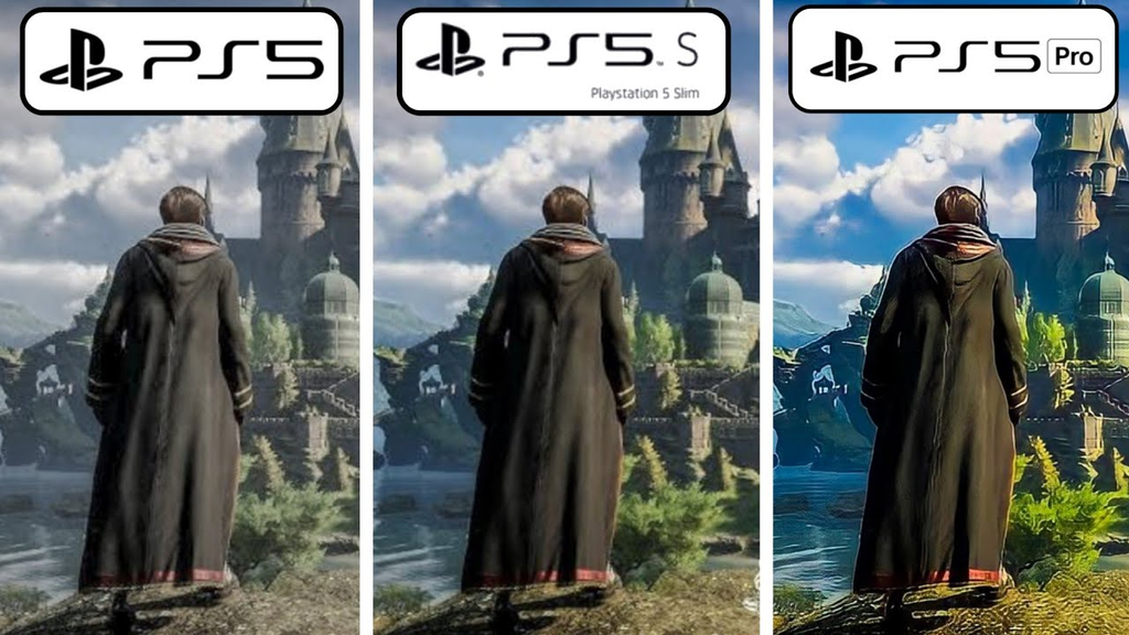 Side-by-side comparison showing the design and size differences between the original PS5 and the PS5 Slim.