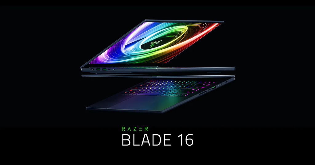 Razer Blade 16 premium aluminum gaming laptop featuring a high-resolution display and ultra-thin profile