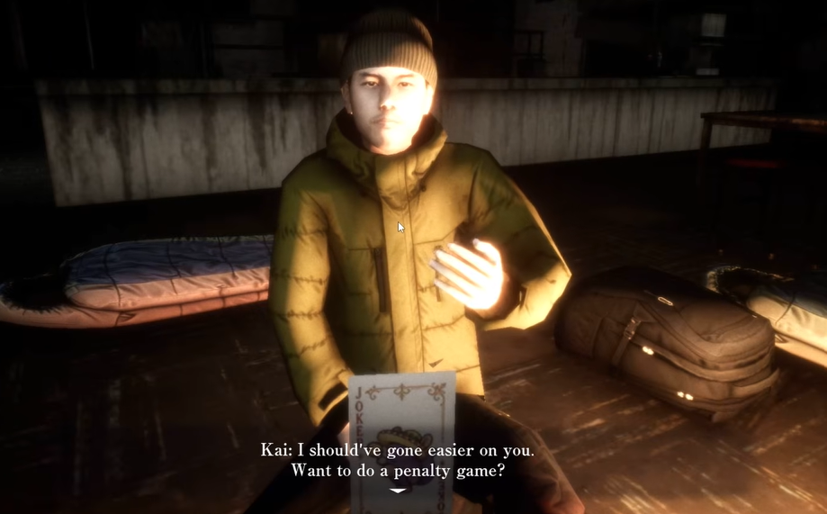 Snowed Under game dialogue scene with Kai