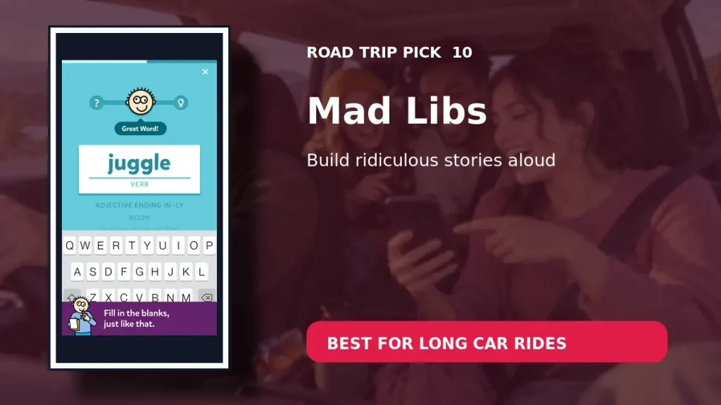Mad Libs word game app showing a fill-in-the-blank story