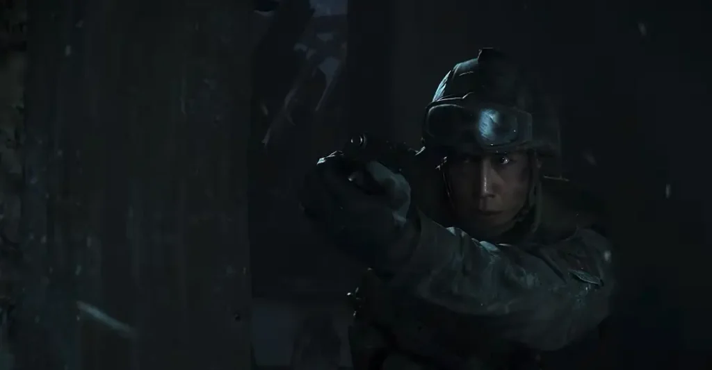 Soldier aiming a pistol during a close-quarters scene in Modern Warfare 4 Stranded