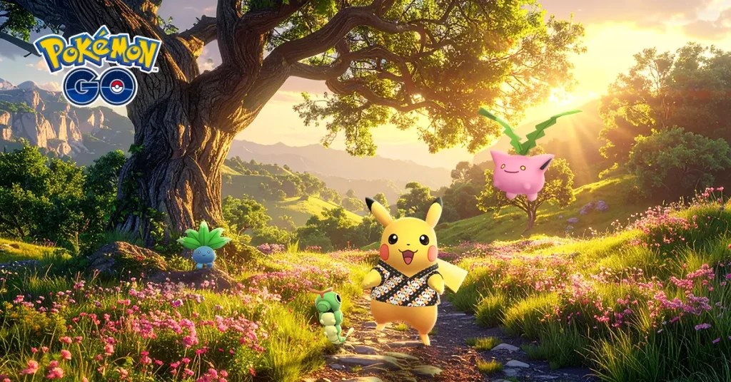 Pikachu wearing a traditional Indonesian batik shirt