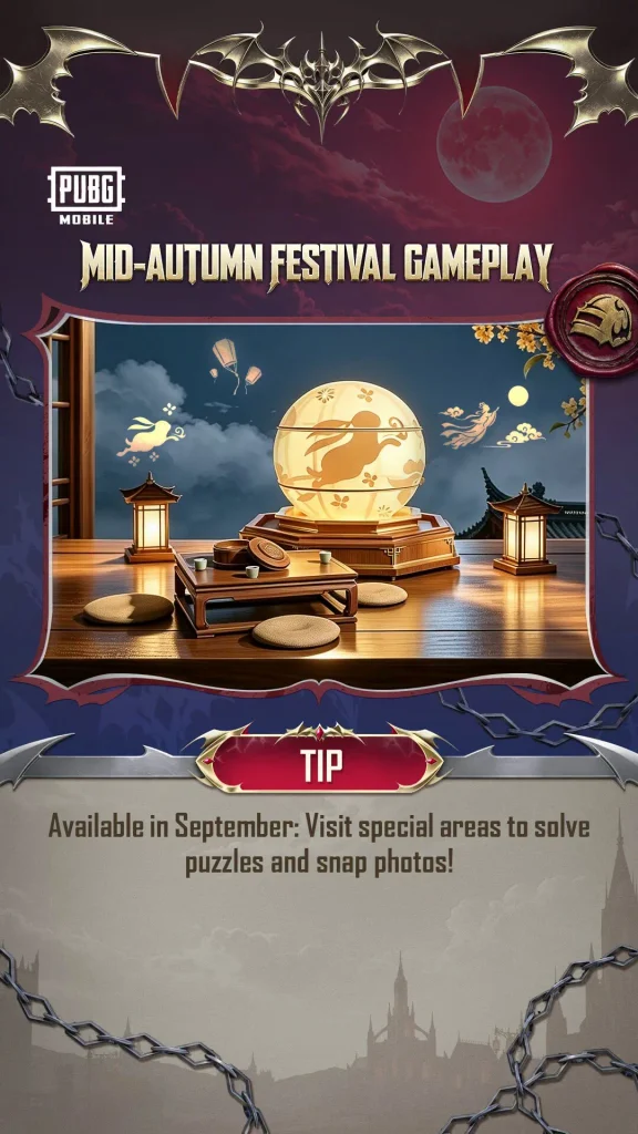 Mid-Autumn Festival gameplay in PUBG Mobile 4.6 with lanterns and a glowing rabbit lamp