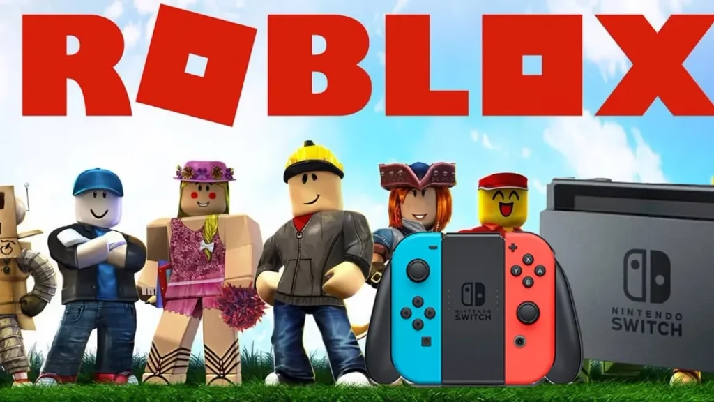 Roblox characters with Nintendo Switch console and controllers