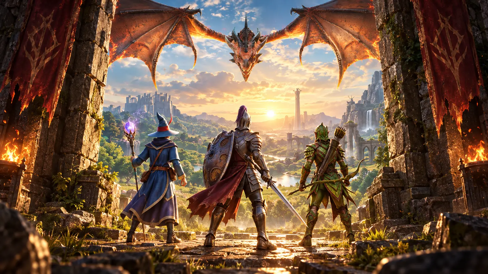 RuneScape Dragonwilds crossplay party facing a dragon in Ashenfall