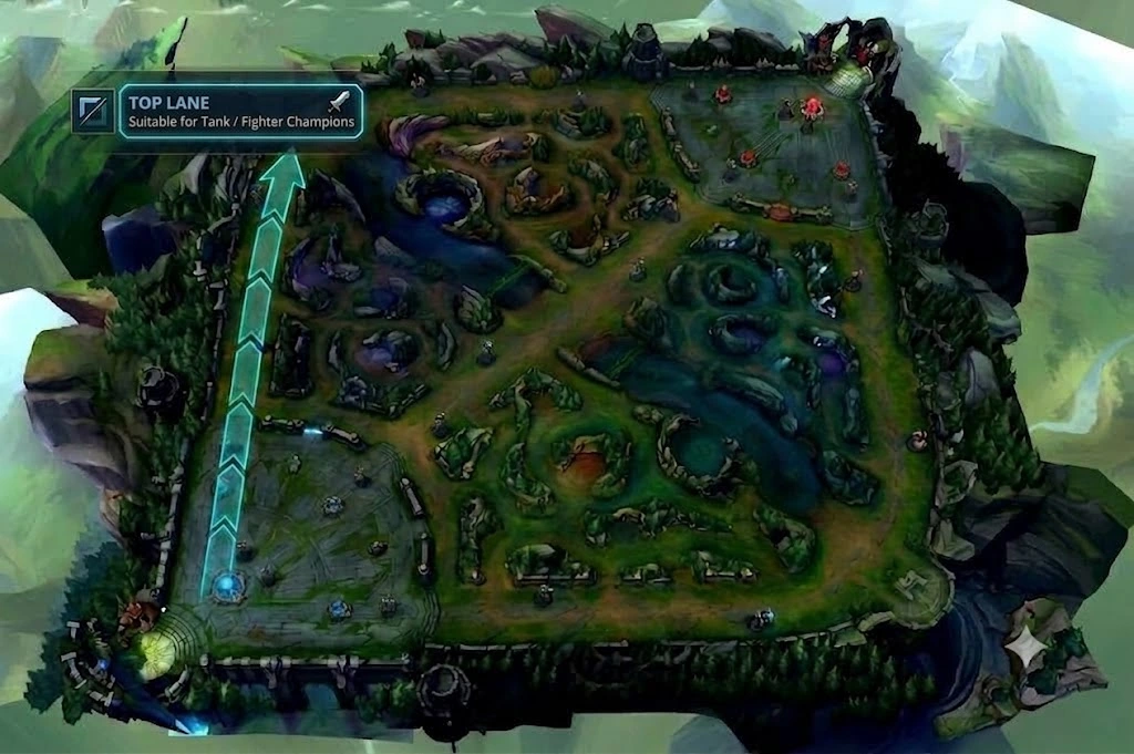 Map overview highlighting the Top Lane path on Summoner's Rift.