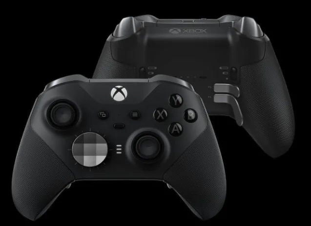 Xbox Elite Wireless Controller Series 2 in black with front and rear views